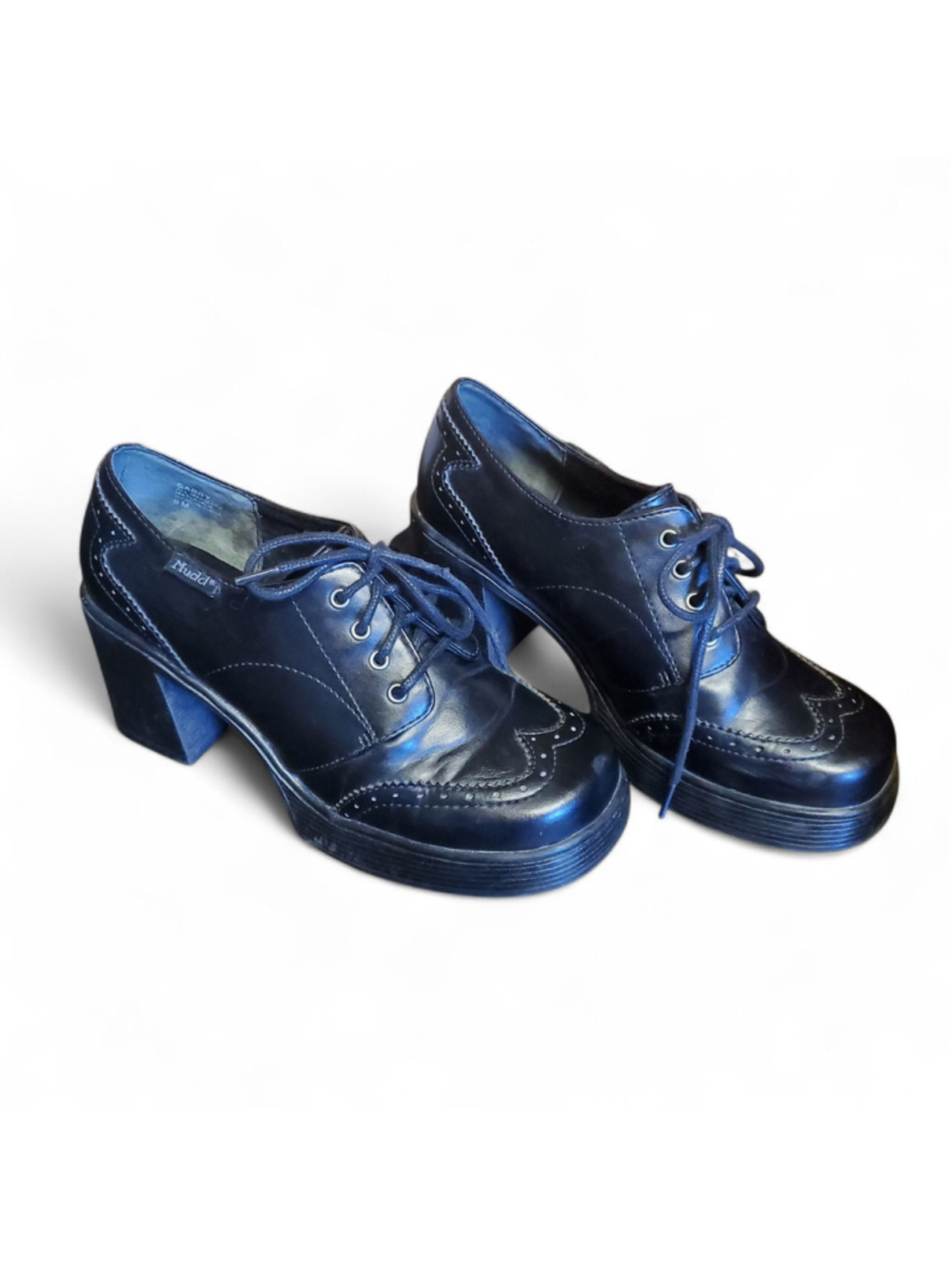 Vintage 90s Y2K Black Mudd Oxford Chunky Platform Lace Up Shoes Heels